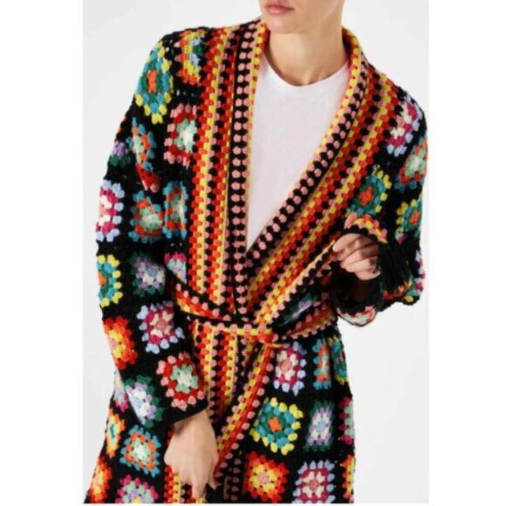 MC2 Saint Barth Multicolor Crochet Wool Coat With Belt - S/M, NWOTs 🇮🇹 - Picture 5 of 16